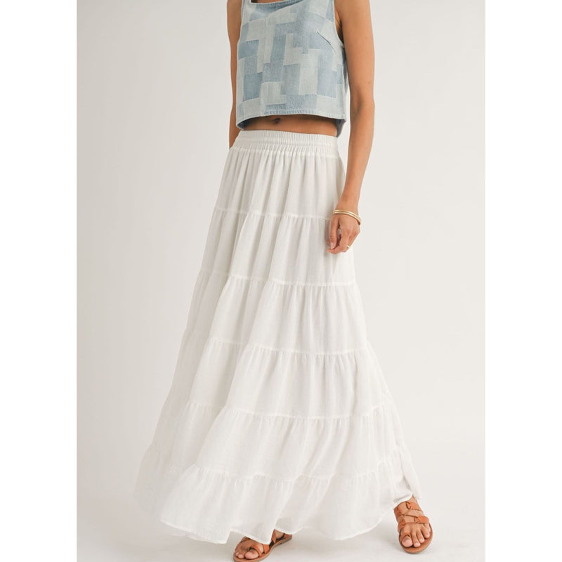 Coastal Tiered Maxi Skirt | White