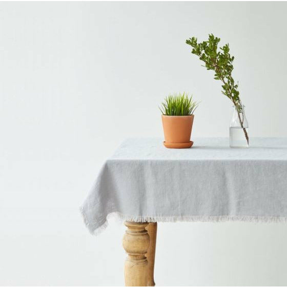 Linen Tablecloth | Light Grey Fringe