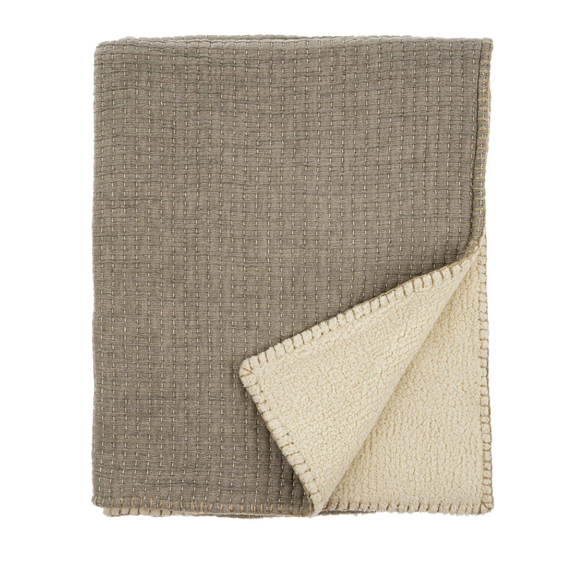 Kantha Stitch Sherpa Throw | Grey