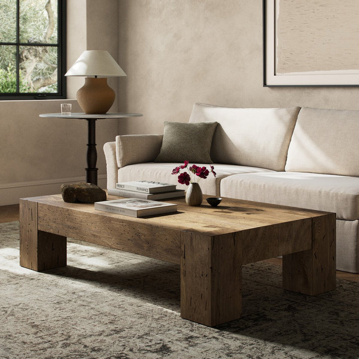 Abaso Rectangular Coffee Table | Rustic Wormwood Oak - Modern