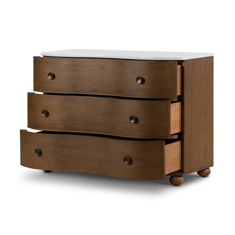 Lourde Marble Chest - Toasted Oak