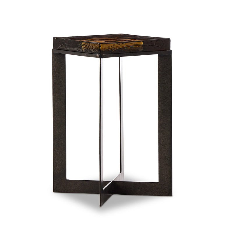 Lennie Cast Glass End Table | Amber Cast Glass