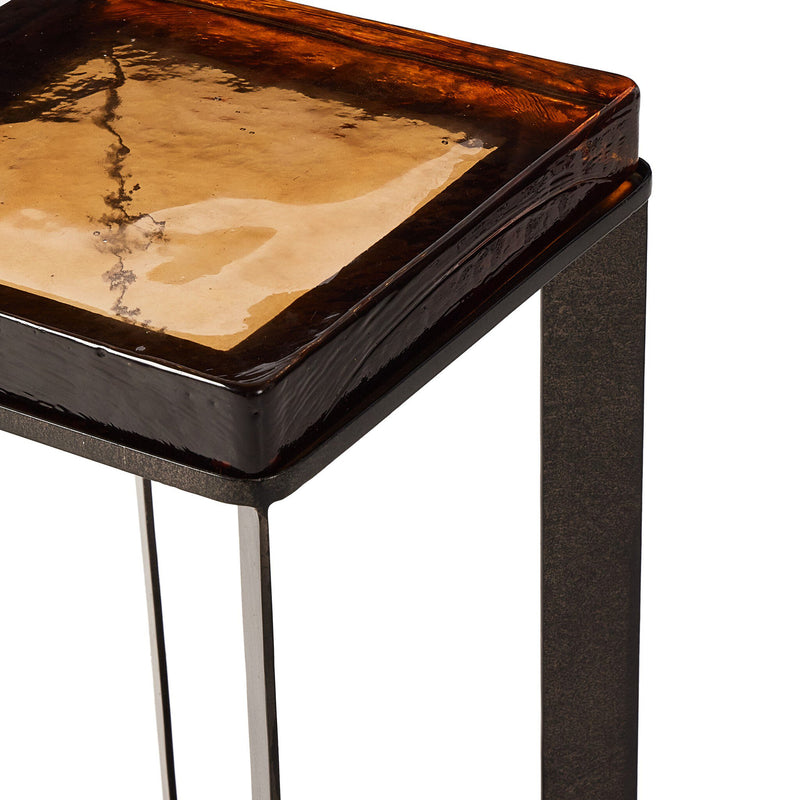 Lennie Cast Glass End Table | Amber Cast Glass