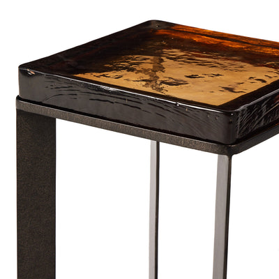 Lennie Cast Glass End Table | Amber Cast Glass