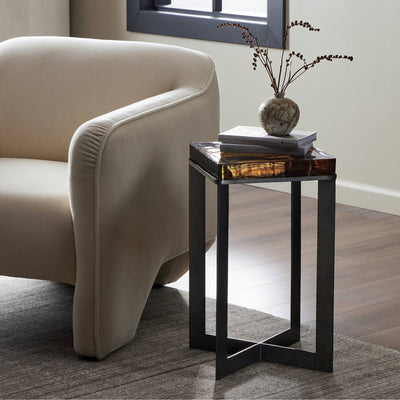 Lennie Cast Glass End Table | Amber Cast Glass
