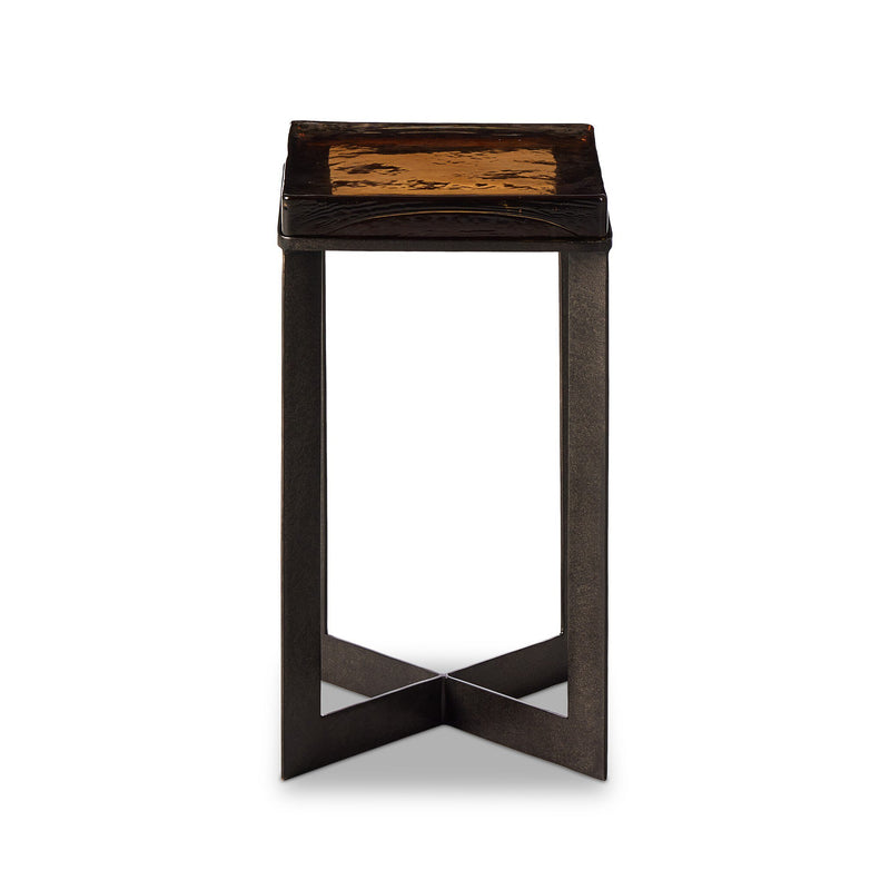 Lennie Cast Glass End Table | Amber Cast Glass