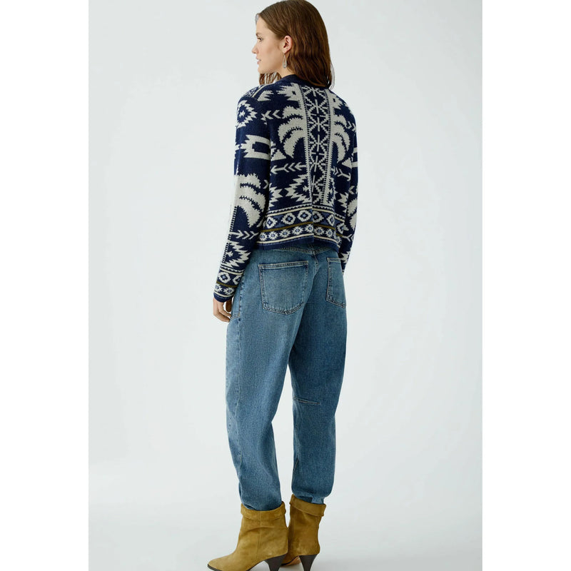 Jacquard Fringed Cardigan | Navy / Ivory