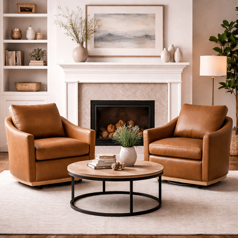 Corbin Swivel Lounge Chair | Butternut Leather – Modern Komfort