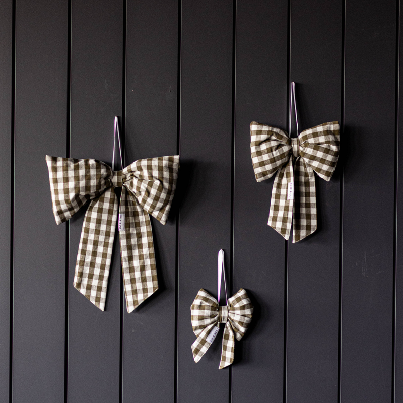 Olive Green Gingham Bow