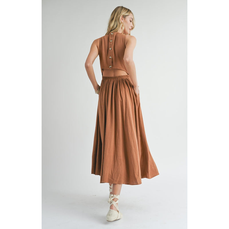 Sugarloaf Buttoned Back Midi Dress | Brown