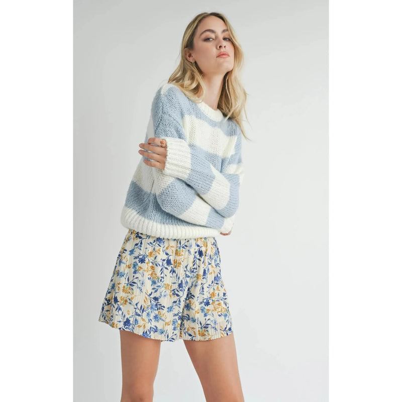 Clara Chunky Stripe Sweater | Ivory / Sky