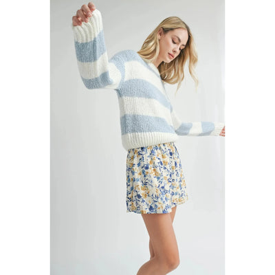 Clara Chunky Stripe Sweater | Ivory / Sky