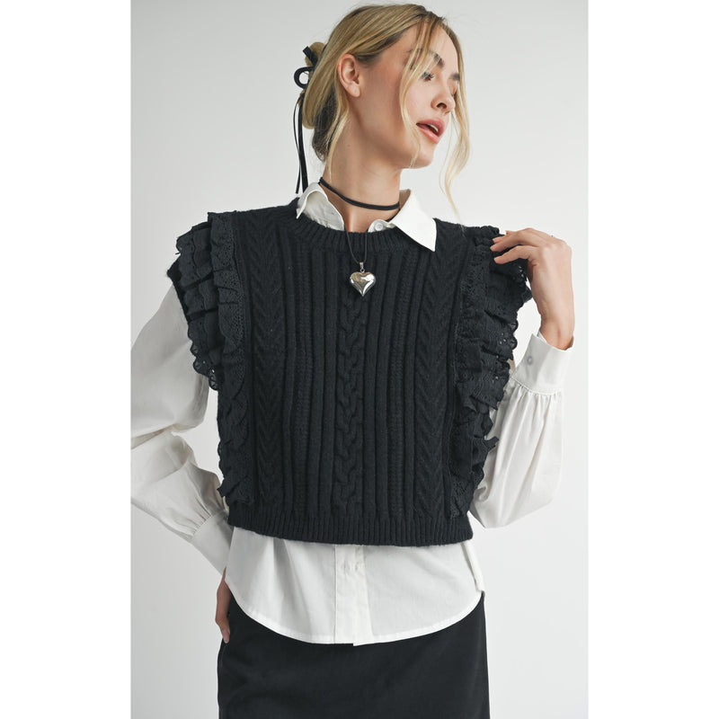 Vicki Lace Ruffles Sweater Tank | Black