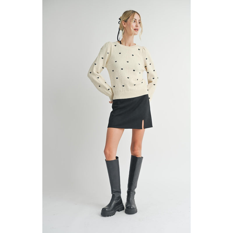 Heart Eyes Embroidered Sweater | Cream