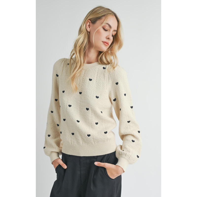 Heart Eyes Embroidered Sweater | Cream