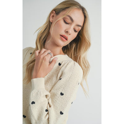 Heart Eyes Embroidered Sweater | Cream