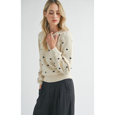 Heart Eyes Embroidered Sweater | Cream