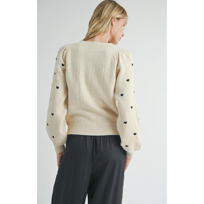 Heart Eyes Embroidered Sweater | Cream