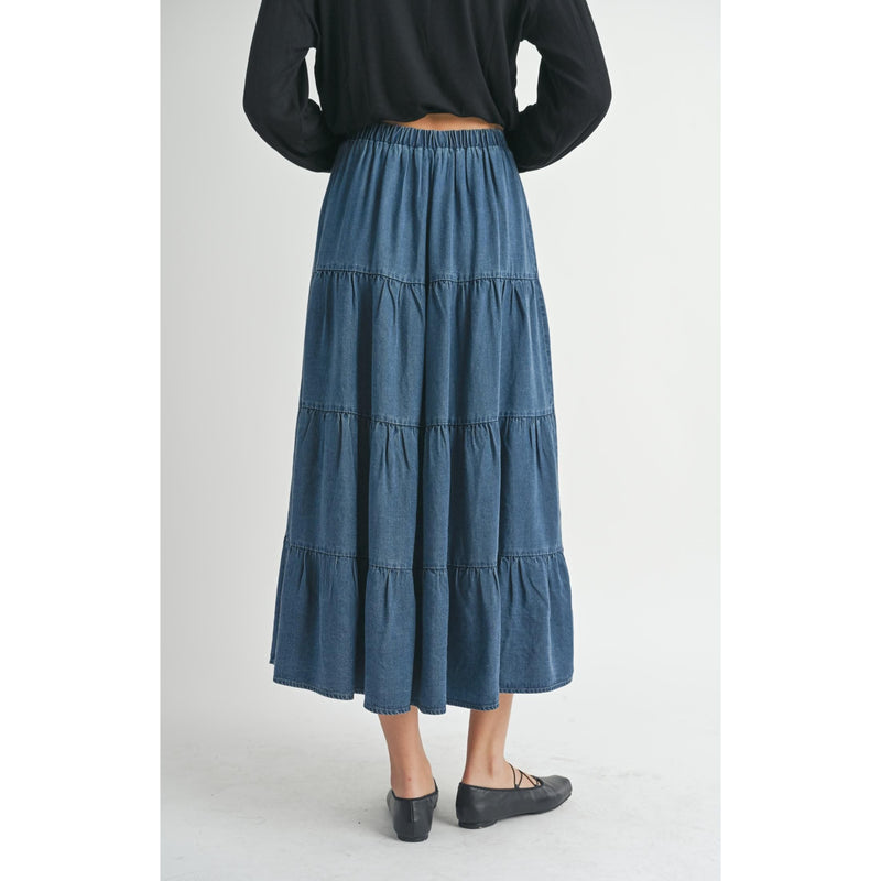 Archives Tiered Maxi Skirt | Dark Chambray