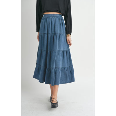 Archives Tiered Maxi Skirt | Dark Chambray