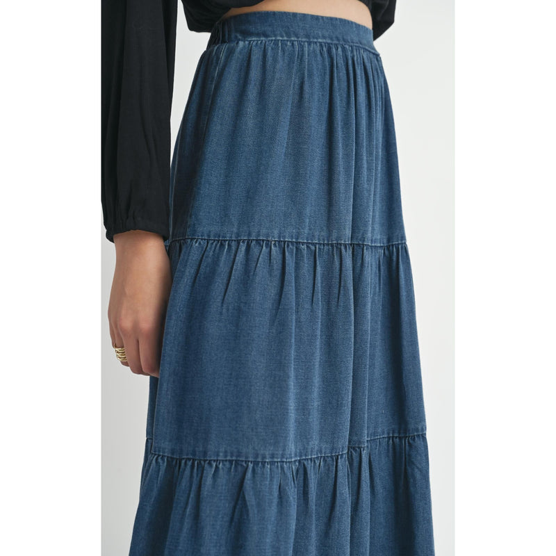 Archives Tiered Maxi Skirt | Dark Chambray