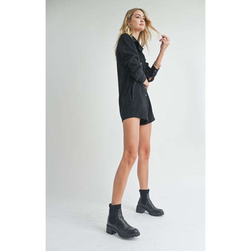 Artful Stretch Corduroy Romper | Black