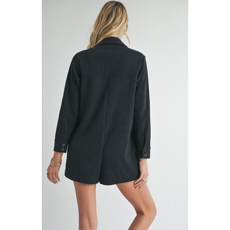 Artful Stretch Corduroy Romper | Black