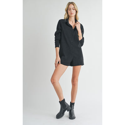 Artful Stretch Corduroy Romper | Black