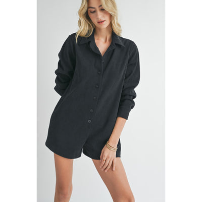 Artful Stretch Corduroy Romper | Black