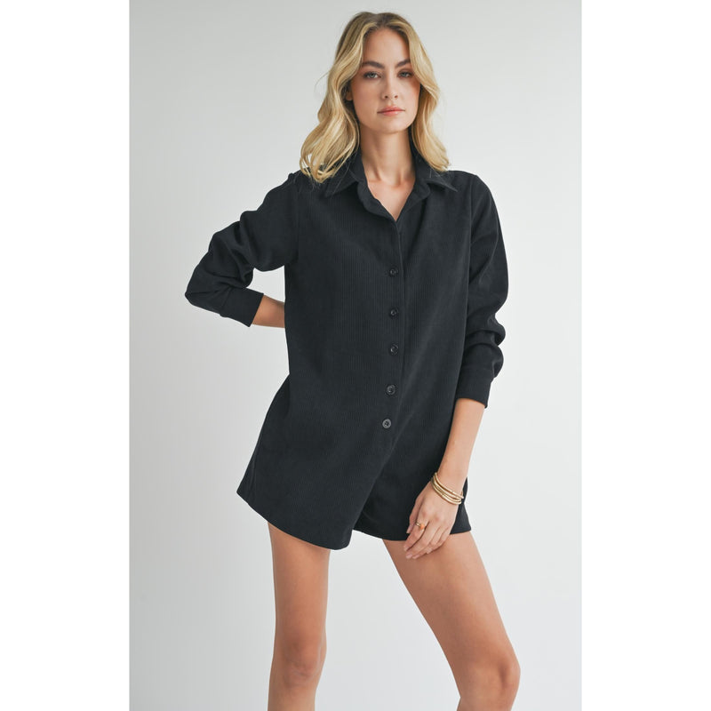 Artful Stretch Corduroy Romper | Black