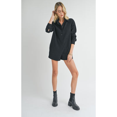 Artful Stretch Corduroy Romper | Black