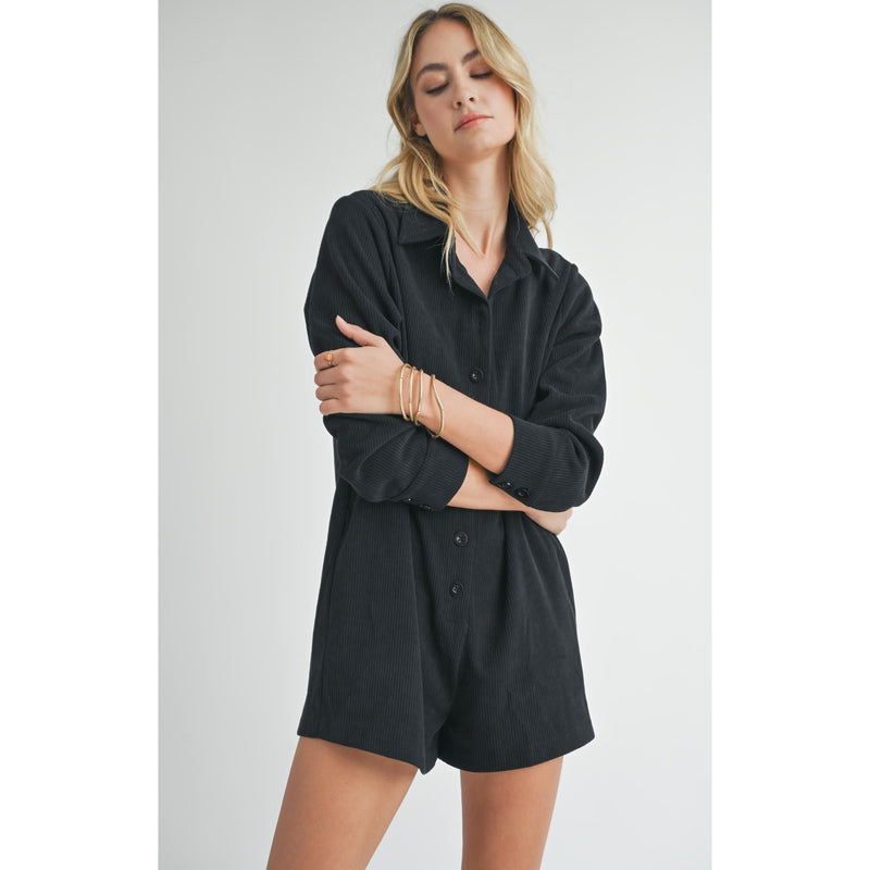 Artful Stretch Corduroy Romper | Black