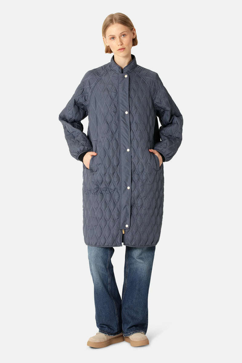 Long Padded Quilt Coat | Ombre Blue