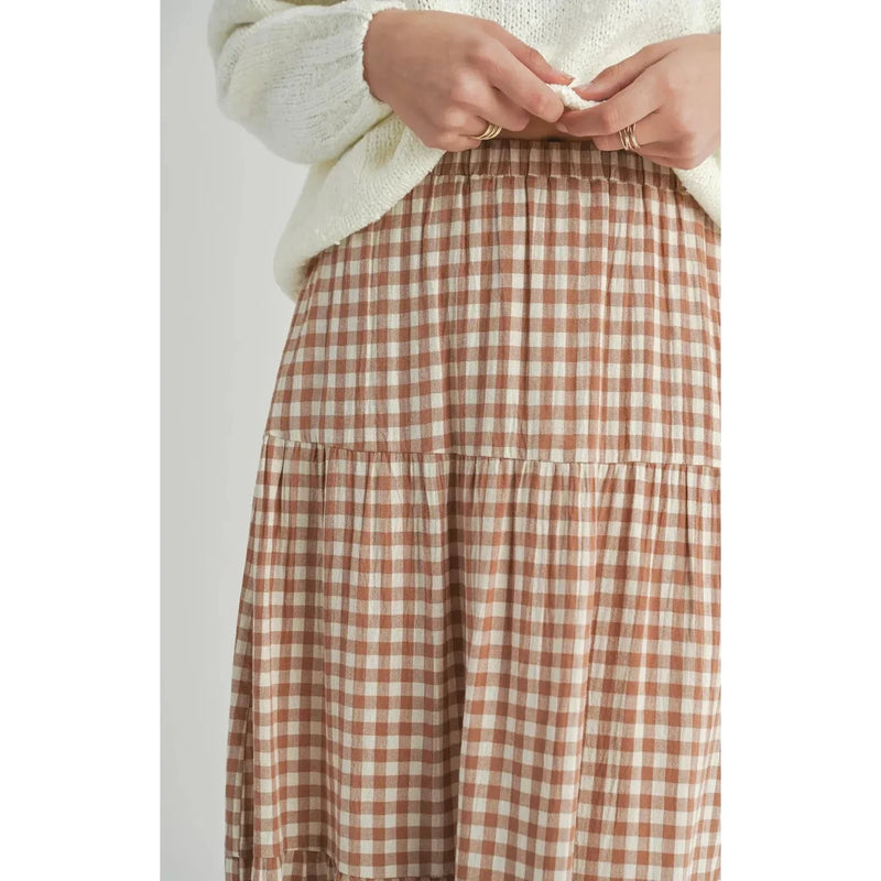 Souvenirs Tiered Maxi Skirt | Brown Ivory