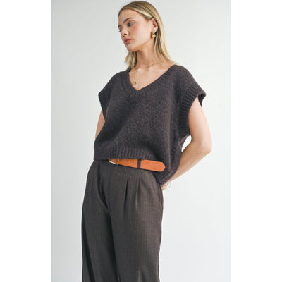 Peyton Oversized V Neck Sweater Vest | Chocolate Brown