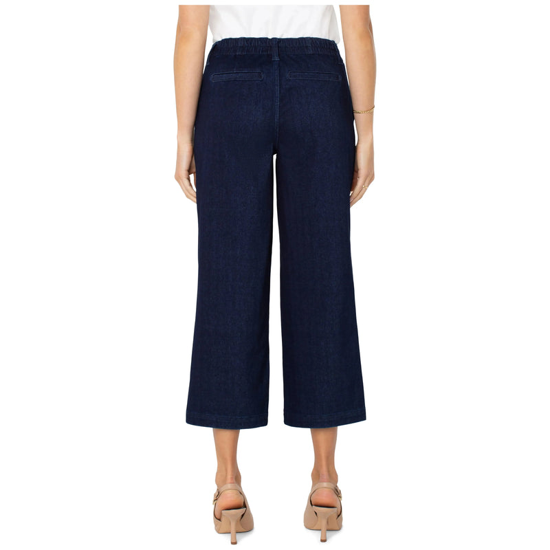 Wide Leg Denim Cargo Crop | Dark Indigo