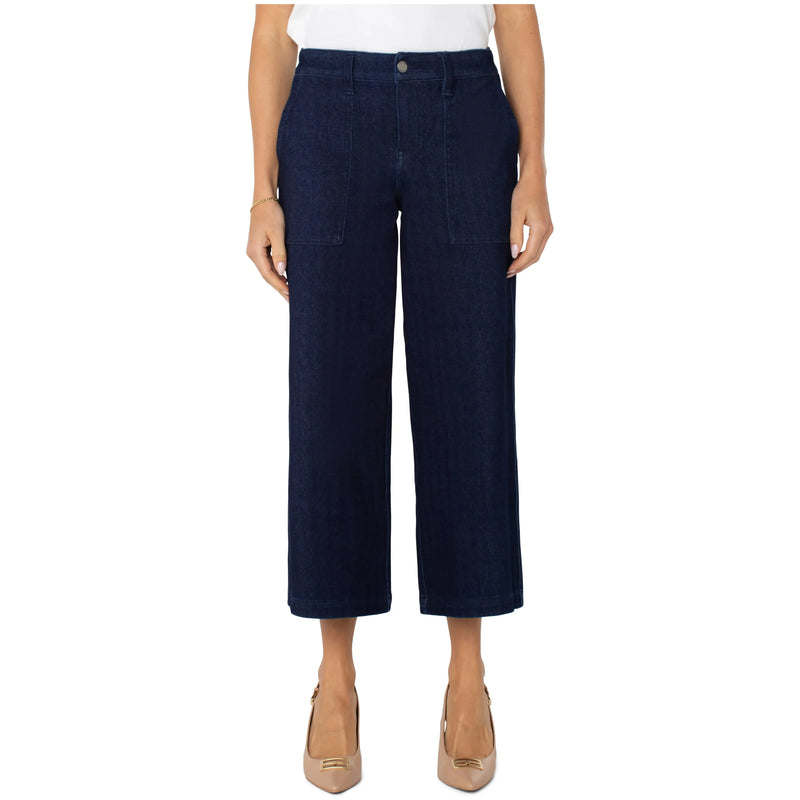 Wide Leg Denim Cargo Crop | Dark Indigo