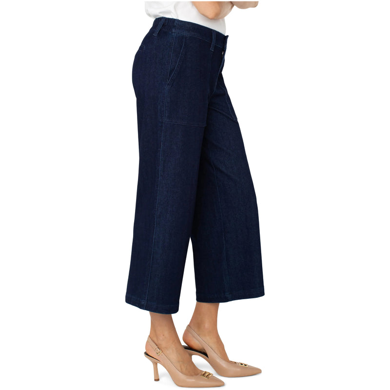 Wide Leg Denim Cargo Crop | Dark Indigo
