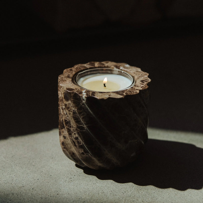Brown Emperador Marble Refillable Candle Vessel