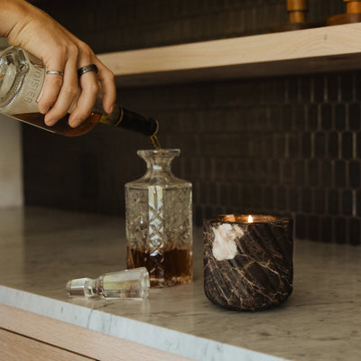 Brown Emperador Marble Refillable Candle Vessel