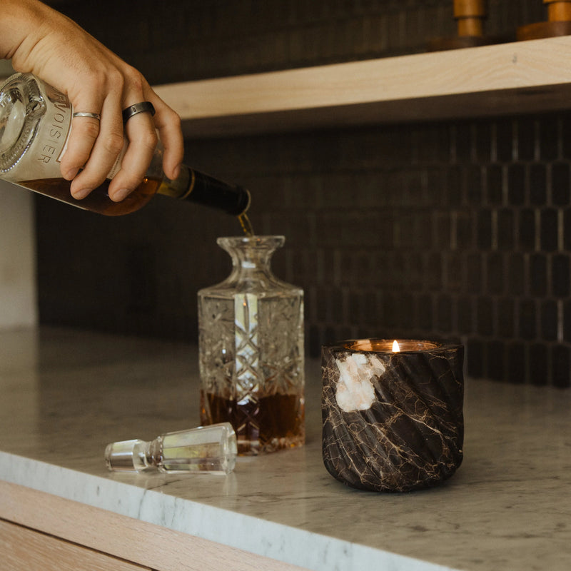 Brown Emperador Marble Refillable Candle Vessel