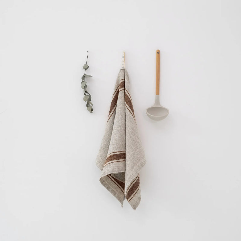 Linen Kitchen Towel | Vintage Mocha Stripe