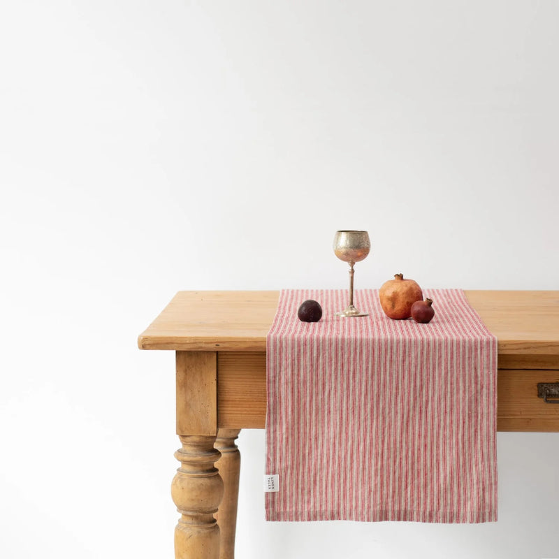 Linen Table Runner | Red Natural Stripes