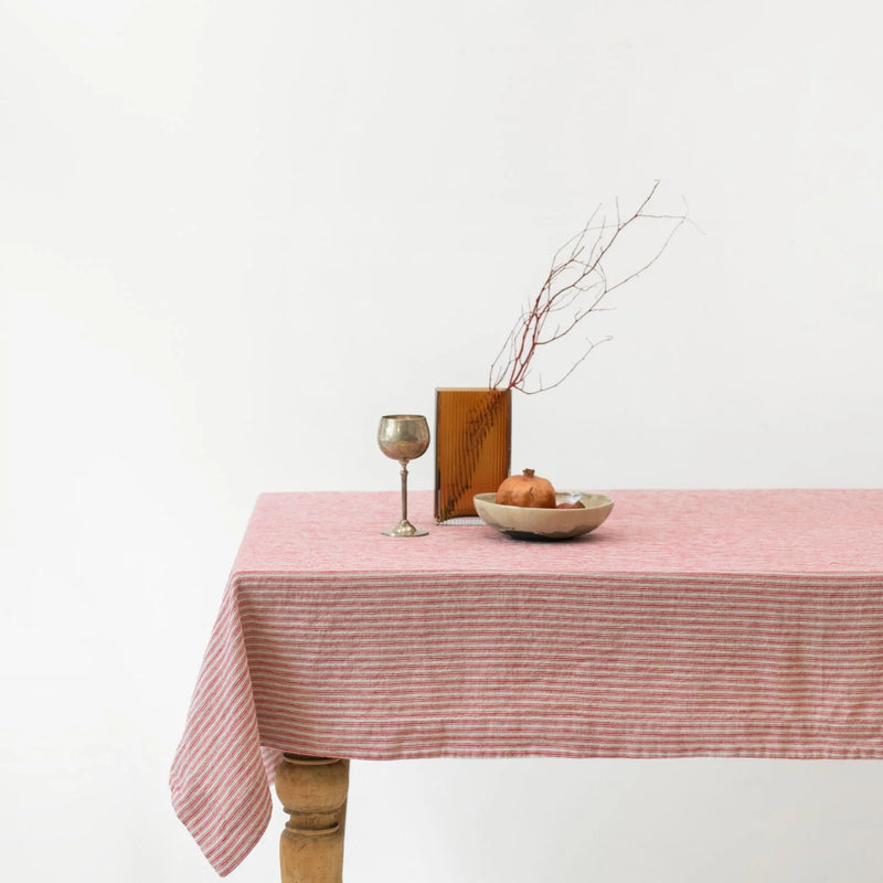 Linen Tablecloth | Red Natural Stripes
