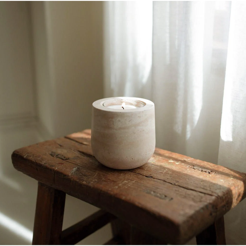 Travertine Refillable Candle Vessel | Beige