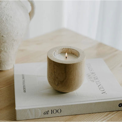 Travertine Refillable Candle Vessel | Beige