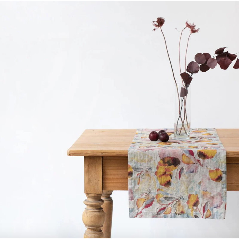 Linen Table Runner | Orange Flow on Natural