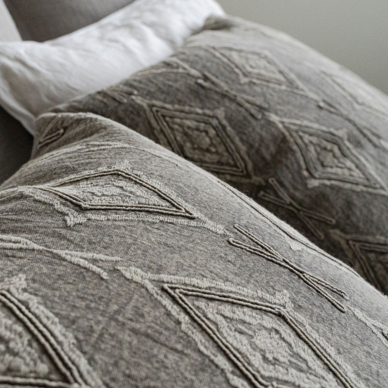 Jacquard Fringe Pillow 20x20 | Grey