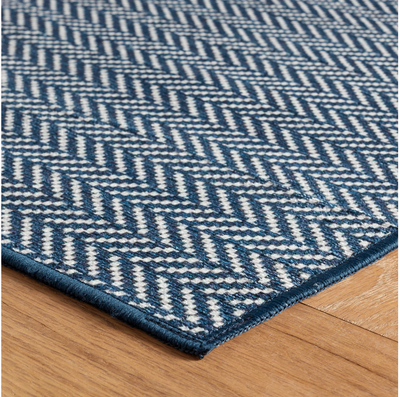 Herringbone Navy Machine Washable Rug