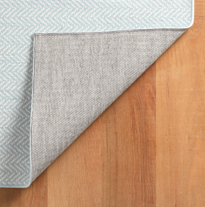 Herringbone Swedish Blue Machine Washable Rug